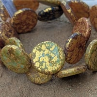 Image 3 of Czech Glass Gold Picasso Coin Beads | 21mm Statement Wheels | Designer Necklace Strand 