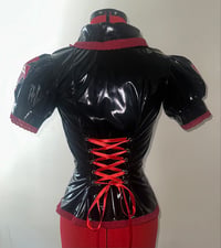 Image 3 of PVC "mutilation is salvation" blouse (black x red)