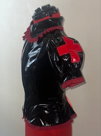 Image 5 of PVC "mutilation is salvation" blouse (black x red)