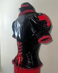 Image 6 of PVC "mutilation is salvation" blouse (black x red)