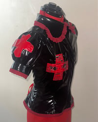 Image 4 of PVC "mutilation is salvation" blouse (black x red)