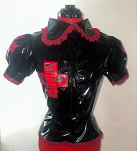 Image 2 of PVC "mutilation is salvation" blouse (black x red)