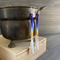 Image 2 of Morning song 2 - Blue ombre and orange seed bead and dentalium earrings