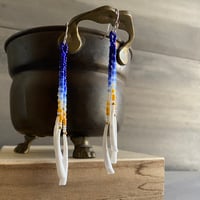 Image 1 of Morning song 2 - Blue ombre and orange seed bead and dentalium earrings