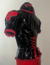 Image 7 of PVC "mutilation is salvation" blouse (black x red)
