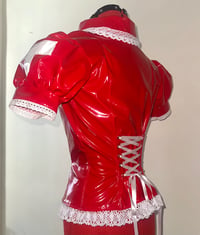 Image 6 of PVC "mutilation is salvation" blouse (red x white)