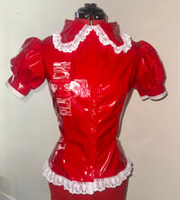 Image 2 of PVC "mutilation is salvation" blouse (red x white)