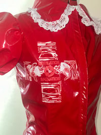 Image 9 of PVC "mutilation is salvation" blouse (red x white)