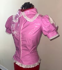 Image 4 of PVC "mutilation is salvation" blouse (pink x white)