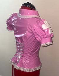 Image 6 of PVC "mutilation is salvation" blouse (pink x white)