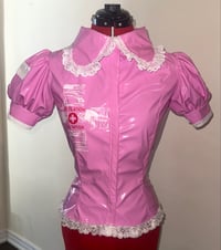 Image 2 of PVC "mutilation is salvation" blouse (pink x white)