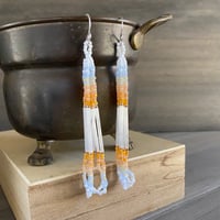 Image 1 of Morning light - Blue and orange seed bead earrings