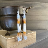 Image 4 of Morning light - Blue and orange seed bead earrings