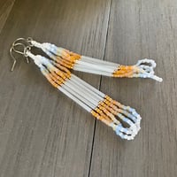 Image 2 of Morning light - Blue and orange seed bead earrings