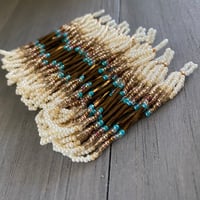 Image 2 of Cold morning brews - Chocolate, cream and turquoise seed beaded earrings