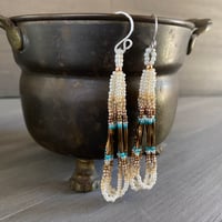 Image 3 of Cold morning brews - Chocolate, cream and turquoise seed beaded earrings