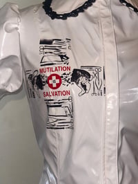 Image 10 of PVC "mutilation is salvation" blouse (white x black)