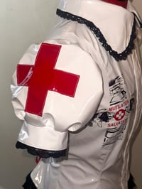 Image 9 of PVC "mutilation is salvation" blouse (white x black)