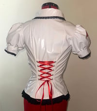 Image 3 of PVC "mutilation is salvation" blouse (white x black)