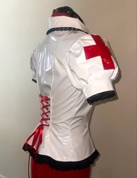 Image 6 of PVC "mutilation is salvation" blouse (white x black)