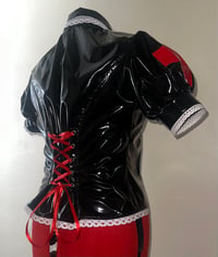 Image 6 of *plus size* PVC "mutilation is salvation" blouse (black x white)