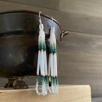 Image 1 of She grows her own yerba buena - minty green and white seed beaded earrings