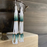 Image 2 of She grows her own yerba buena - minty green and white seed beaded earrings