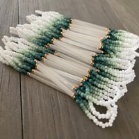 Image 3 of She grows her own yerba buena - minty green and white seed beaded earrings