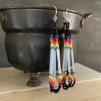 Image 1 of Fire colors - Black and white seed beaded earrings