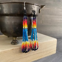 Image 1 of Fire colors 2 - Black and turquoise seed beaded earrings