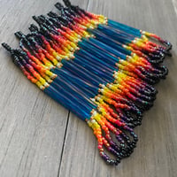 Image 3 of Fire colors 2 - Black and turquoise seed beaded earrings