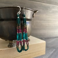 Image 3 of She said Jade, magenta, silver - seed beaded earrings