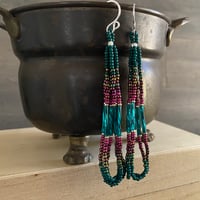 Image 1 of She said Jade, magenta, silver - seed beaded earrings
