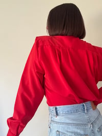 Image 3 of Vintage 80s Red Brian Keith Long Sleeve Shirt | Removable Ruffle Neck Blouse | Size 12.
