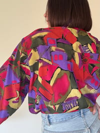 Image 2 of Vintage Decelda Long Sleeve Shirt with Bright Unique Print | Bold Colourful Fabric| Size 14.