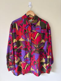 Image 4 of Vintage Decelda Long Sleeve Shirt with Bright Unique Print | Bold Colourful Fabric| Size 14.