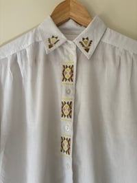Image 2 of Light Cotton Aztec Blouse | Pleated Shoulders | Size 10. 