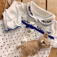 Image 2 of Vintage 1980s Delicate Embroidered Polka Dot Knit Romper | 3 Months