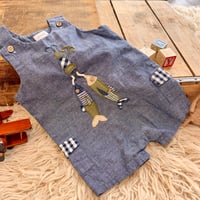 Image 1 of Mud Pie Chambray "Gone Fishing" Applique Shortall |12 Months