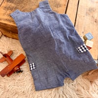 Image 3 of Mud Pie Chambray "Gone Fishing" Applique Shortall |12 Months