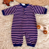 Image 1 of Vintage 1980s Nautical Multi-Stripe Knit Romper | 0-3 Months