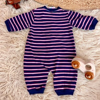Image 3 of Vintage 1980s Nautical Multi-Stripe Knit Romper | 0-3 Months