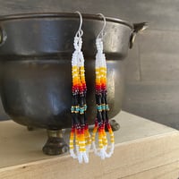 Image 1 of Aflame - Black and white seed beaded earrings