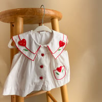 Image 1 of Vintage 1980s Heart Motif Embroidered Sailor-Collar Top | 6-9 Months
