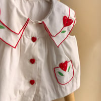 Image 2 of Vintage 1980s Heart Motif Embroidered Sailor-Collar Top | 6-9 Months