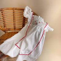 Image 1 of Vintage Hand-Smocked Red Ric-Rac Flutter Dress | 12 Months