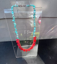 Image 1 of Turquoise & Coral Chip Stone Necklace