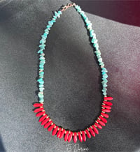 Image 2 of Turquoise & Coral Chip Stone Necklace