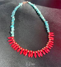 Image 3 of Turquoise & Coral Chip Stone Necklace