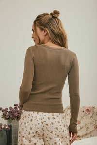 Image 4 of Button Front Round Neck Long Sleeve Knit Top